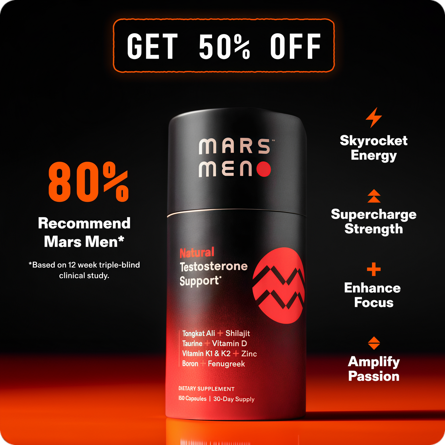 Mars Men Natural Testosterone Support 30 Servings